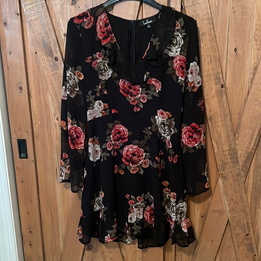 Lulus black floral print mini dress